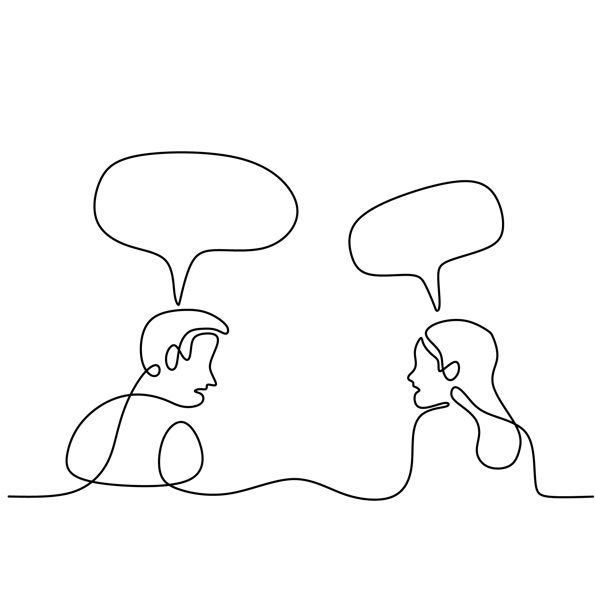 Tekening van twee personen met tekstballon